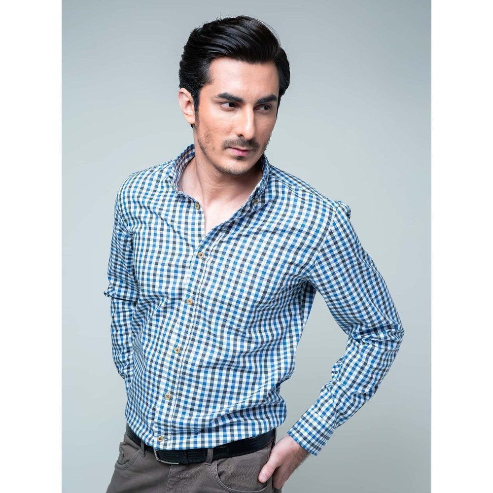 Buttoned Down Mens Blue White Gingham Long Sleeve Collared Button Up Shirt Sz M